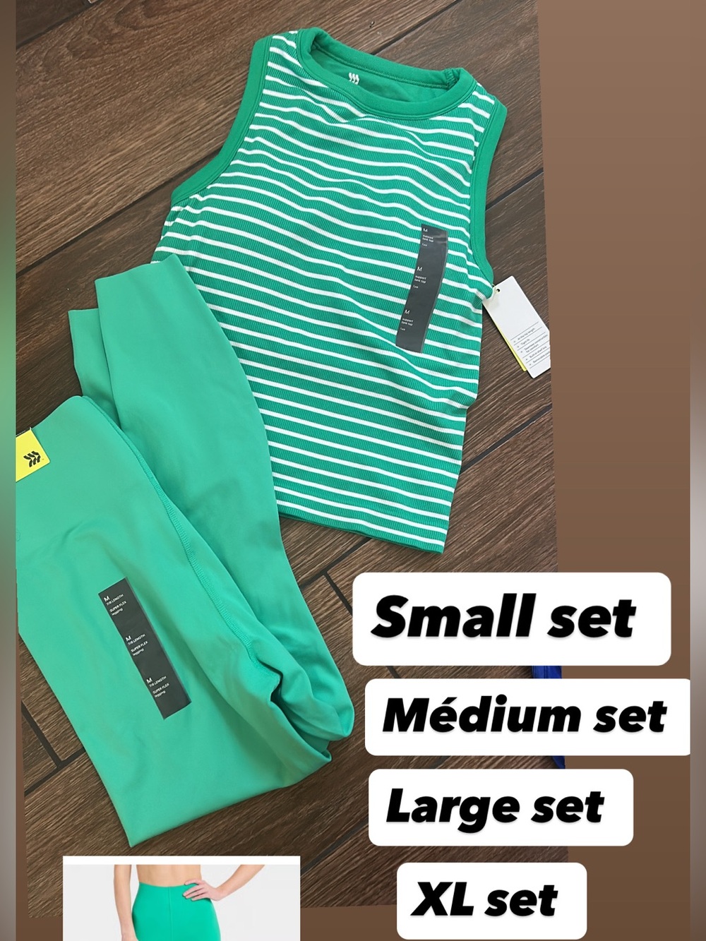 Woman Green Stripe Tank and Solid Leggings Set